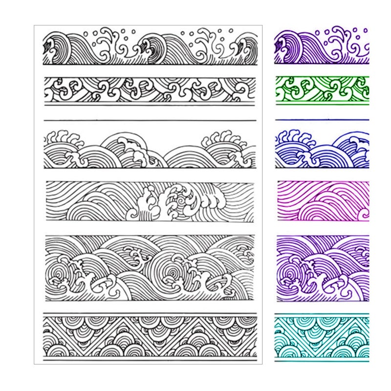 Arbuya Chinese Japanese Retro Style Ocean Waves Borders Lines Clouds Stamps Scrapbook DIY Photo Album Cards Rubber Stamp Clear Stamps Transparent Stamp - Image 1